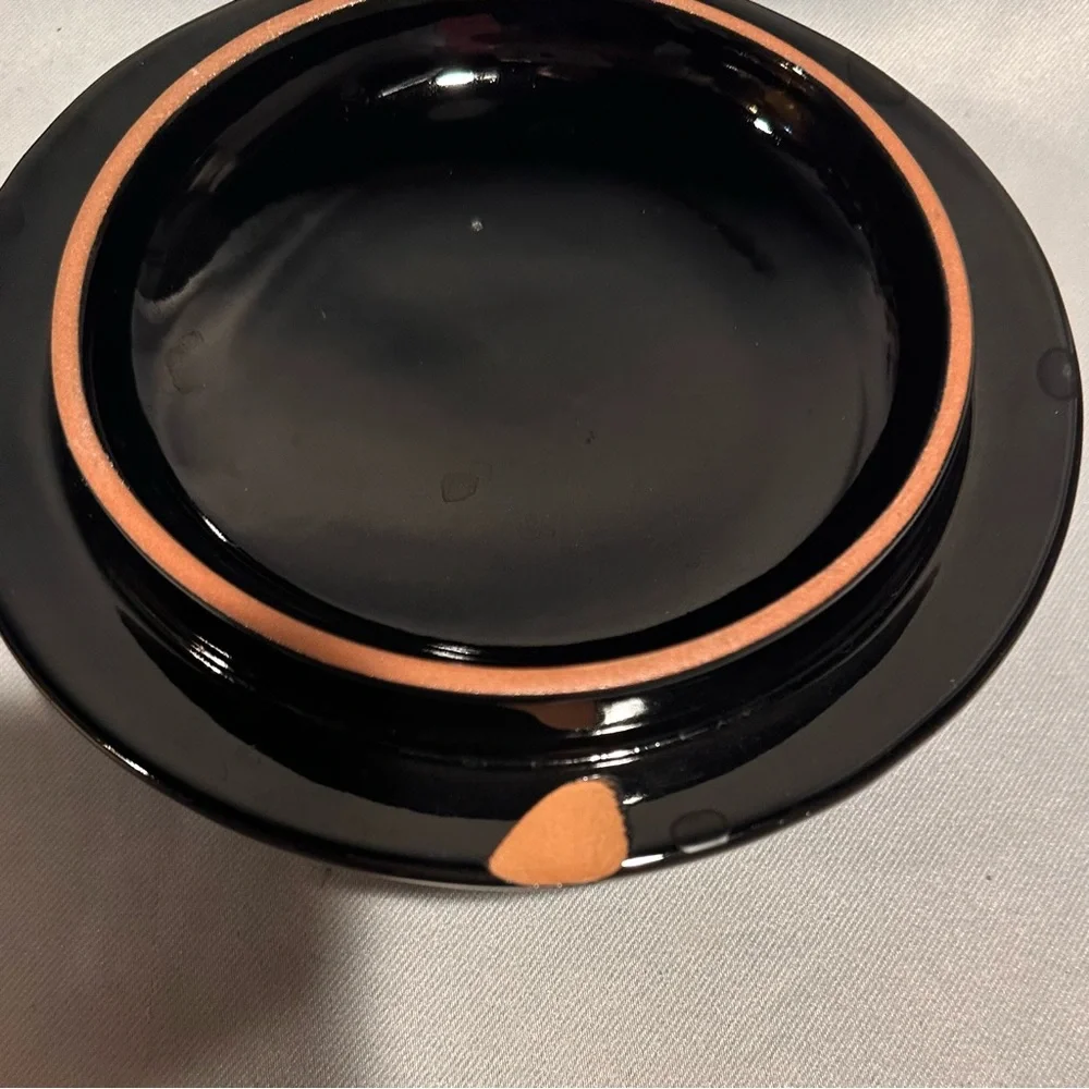 Vintage Frankoma Pottery Gloss Black Ceramic Casserole Dish Art Deco